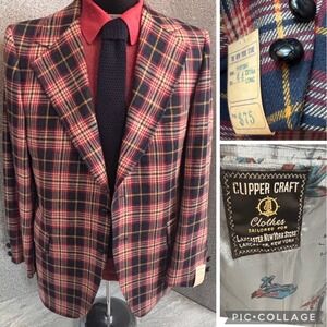 The New York Store 60s-70s Deadstock Clipper Craft Plaid Blazer 44L Retro Preppy